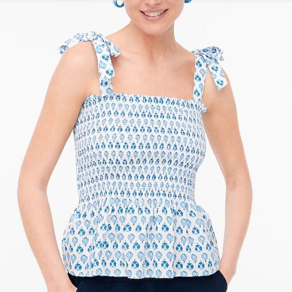 J. Crew Smocked tie-shoulder tank top